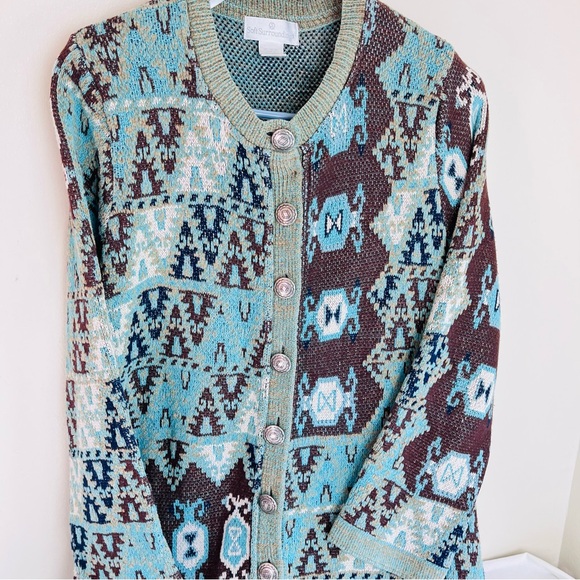 Soft Surroundings Tapestry Duster Long Sweater Cardigan Southwest Aztec - Picture 3 of 11